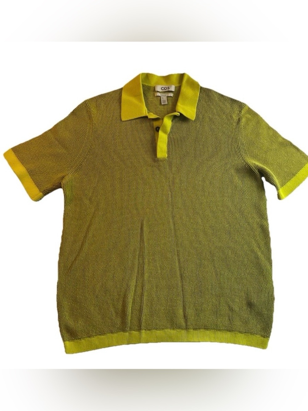 COS Men's Lime Green Short-Sleeve Knit Polo with Contrast Trim size Small